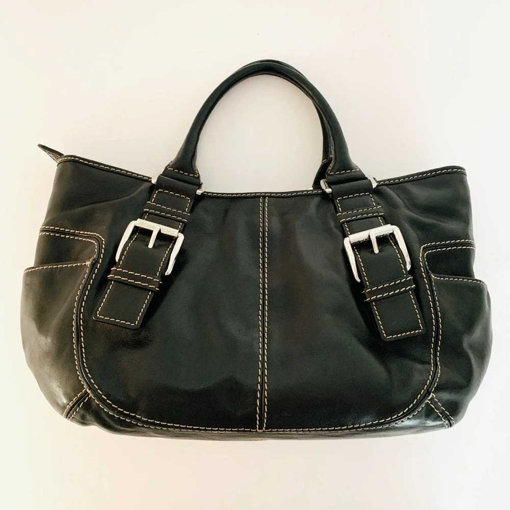 Michael Kors Y2K Black Crescent Brookville Buckle Hobo Bag‎ Silver Hardware RARE